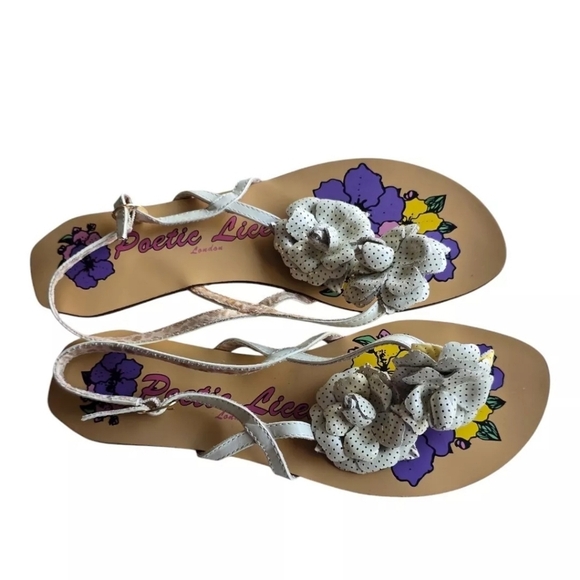 $69 New Poetic License London Leather Floral Sandal 8.5M Thong Buckle Boho Artsy - Picture 4 of 15